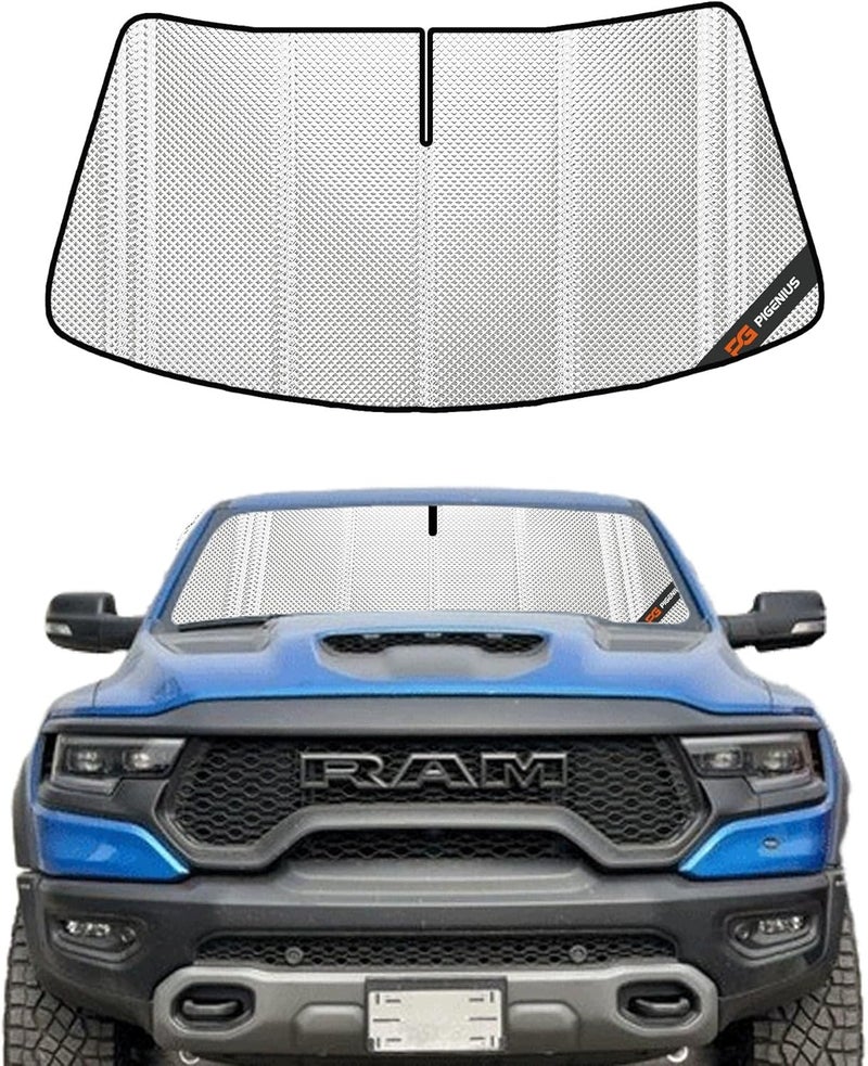 Pigenius Windshield Sun Shade for Ram 1500 2019-2025 with 5 Inch Wide Sensor. Full Coverage Rearview Mirror Shade for Ultimate Protection - Image 1